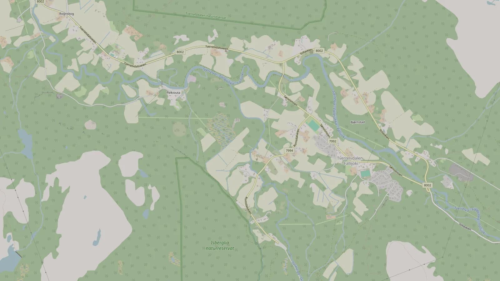 Karte der Umgebung von Mannsverk Gård in Tverrelvdalen